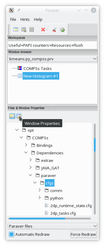 Window properties menu